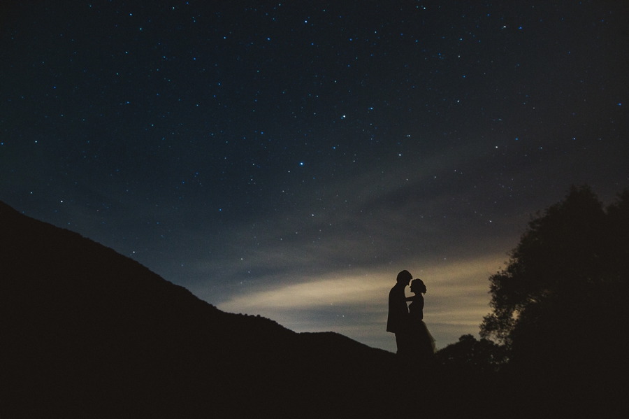Evening wedding portrait with starry sky